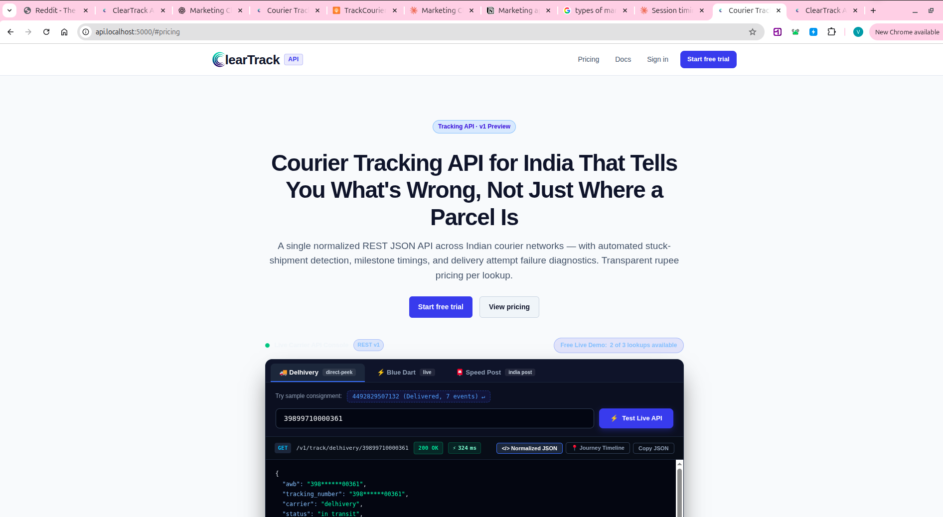 ClearTrack API Courier Tracking preview