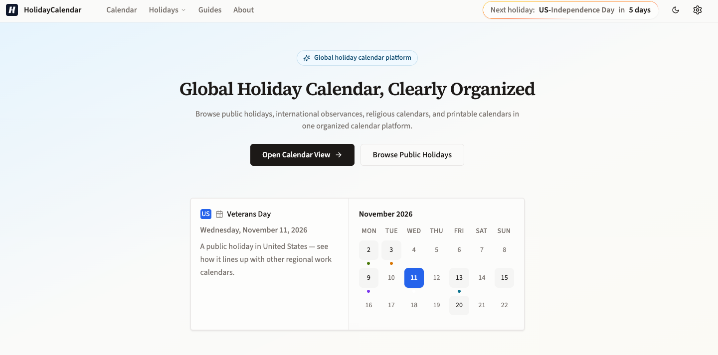 HolidayCalendar preview
