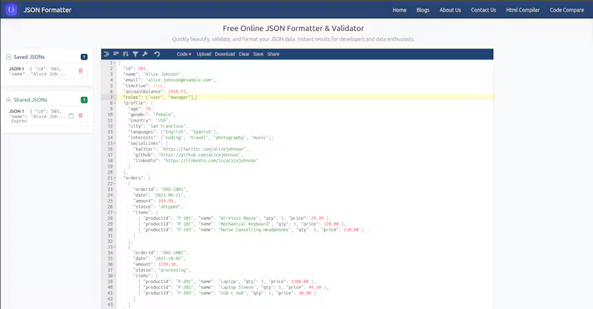 JSON Formatter & Validator preview